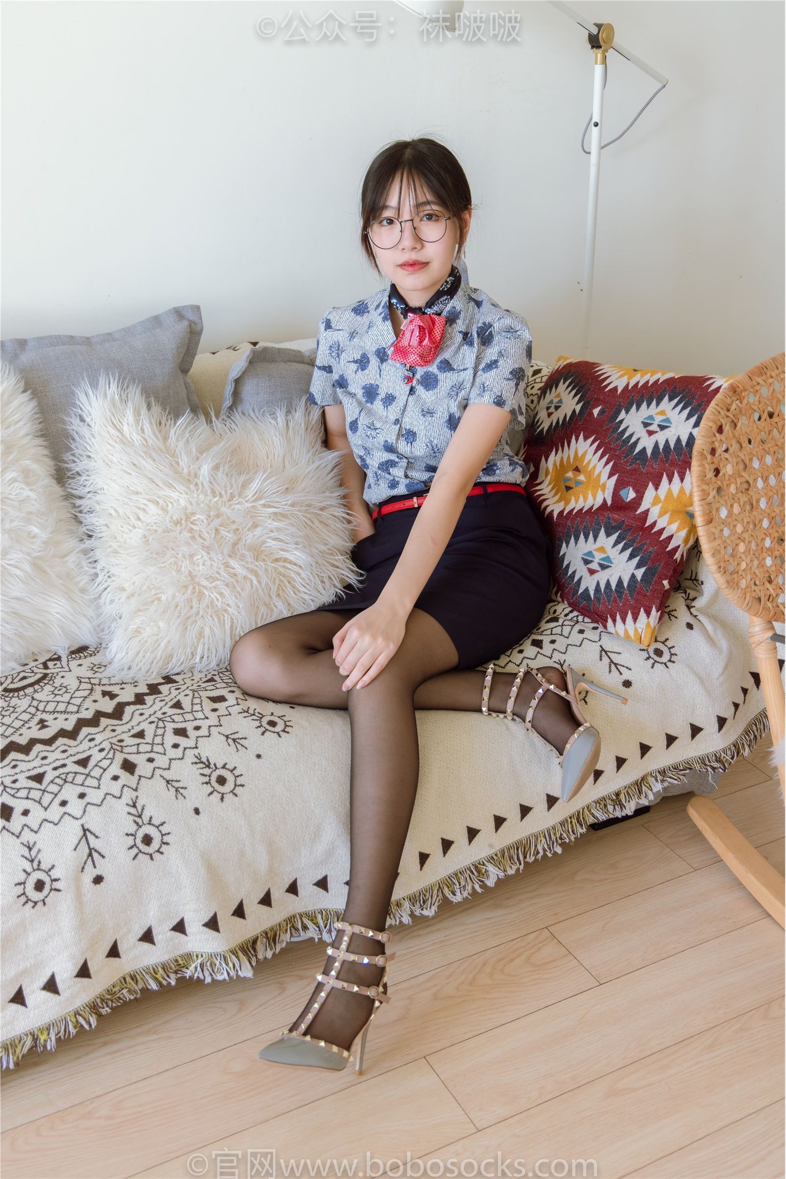 NO.087 Sweet Pea - flight attendant uniform, high heels, black silk(19)